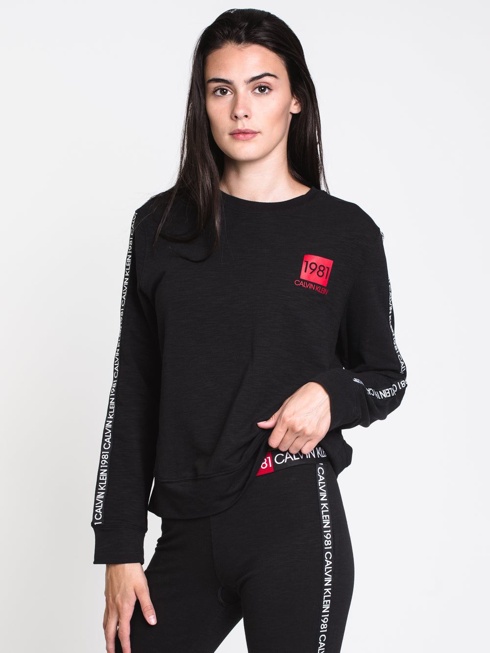 WOMENS 1981 BOLD TAPED CREW - BLACK - CLEARANCE