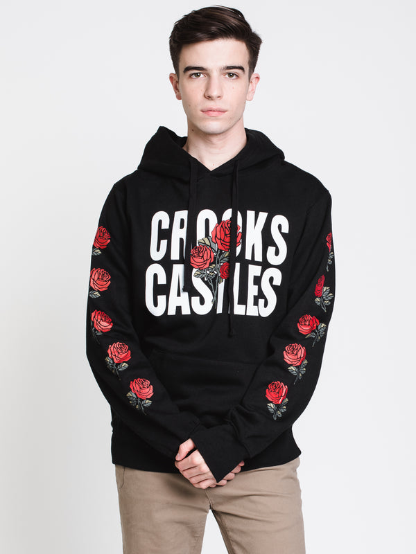 MENS ROSES BLOCK PULLOVER HOODIE - BLACK - CLEARANCE