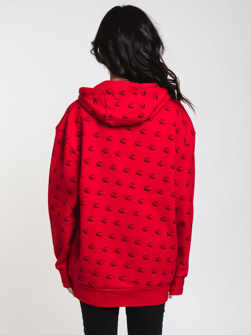 WOMENS C&C ALL OVER PRINT HOODIE FLEECE - RED - CLEARANCE
