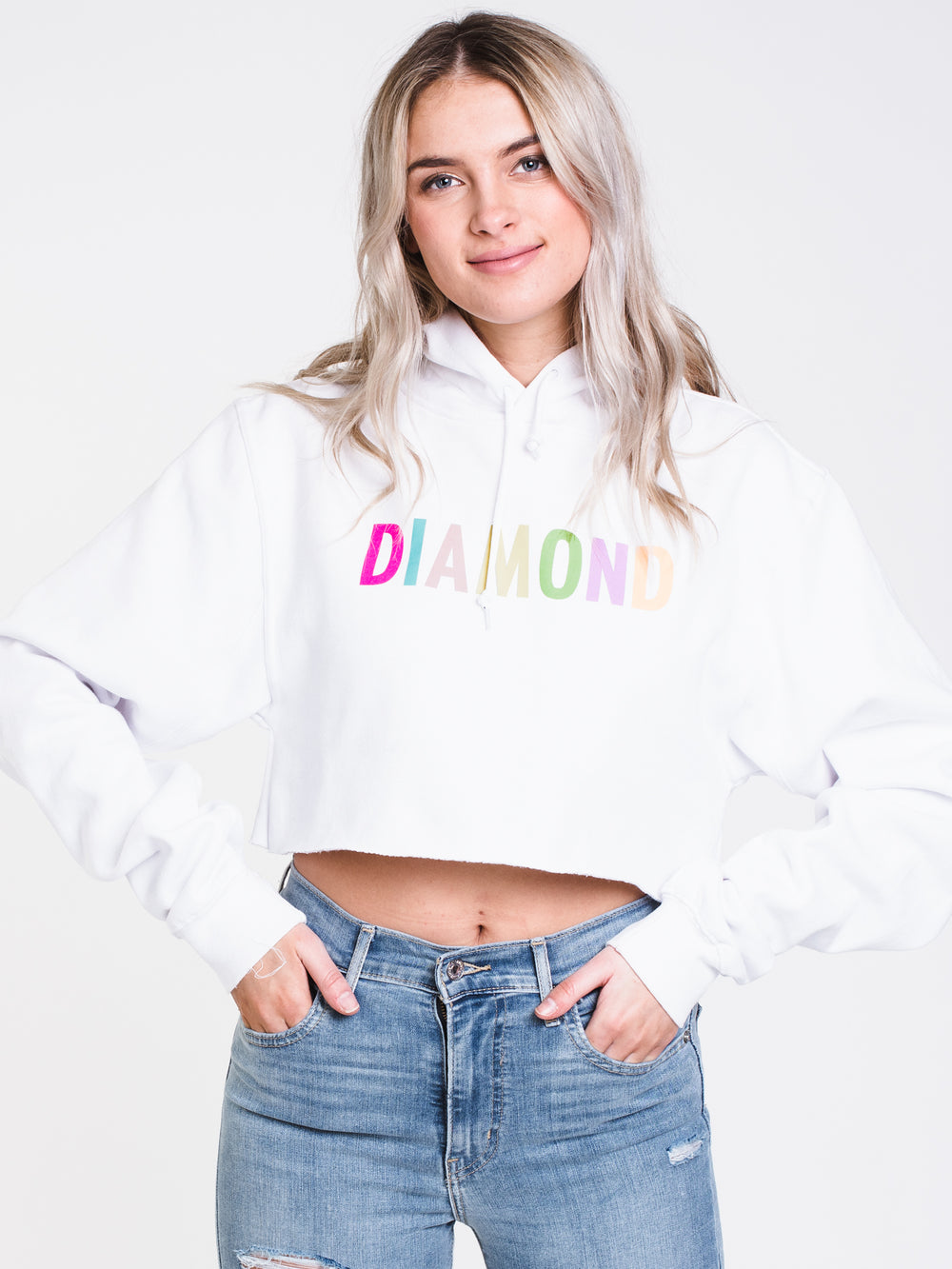 WOMENS COLOUR POP CROP PULLOVER HOODIE - CLEARANCE