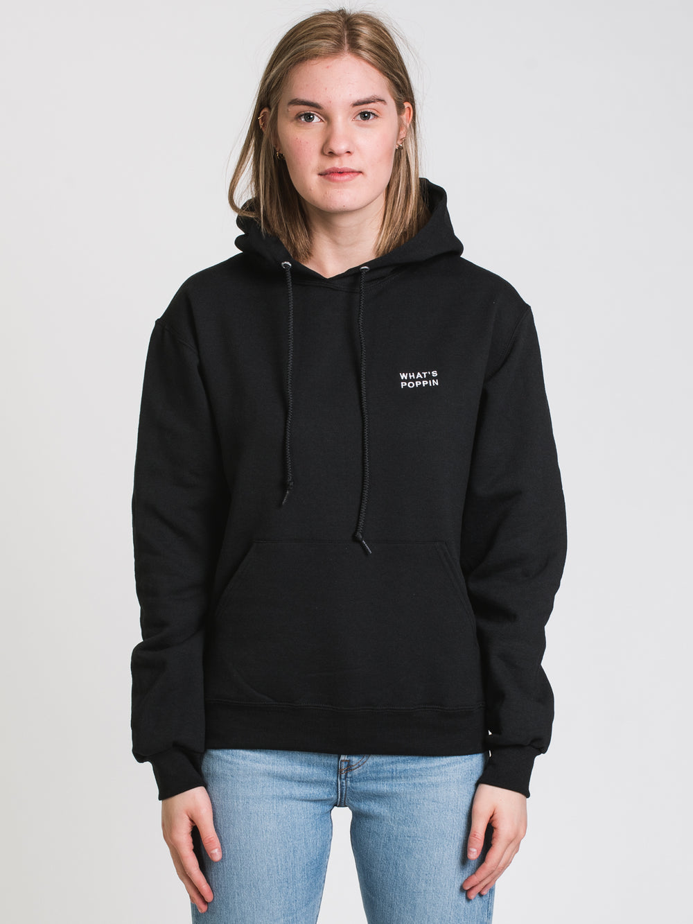 HOTLINE APPAREL UNISEX WHAT'S POPPIN EMBROIDERED HOODIE - BLACK - CLEARANCE