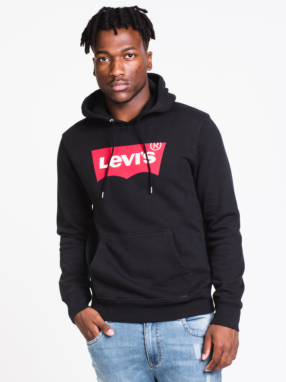MENS GRAPHIC PULLOVER HOODIE- BLACK - CLEARANCE