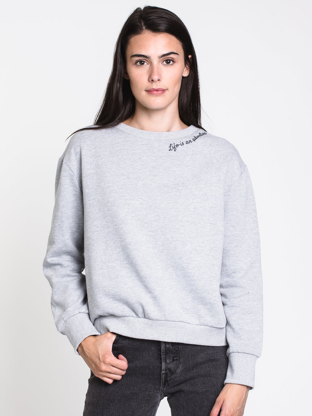 WOMENS LIFE IS CREW - HTHR GREY - CLEARANCE