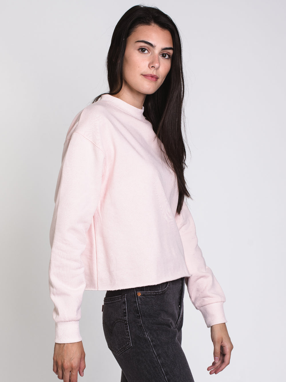 WOMENS BE YOURSELF FLEECE CREW - PINK - CLEARANCE