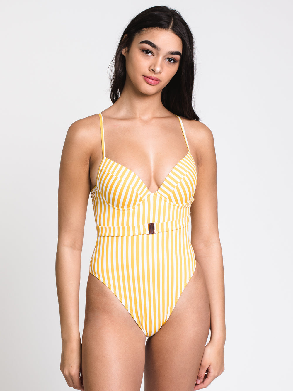 GOLDEN GIRL BELTED ONE-PIECE - W/G - CLEARANCE