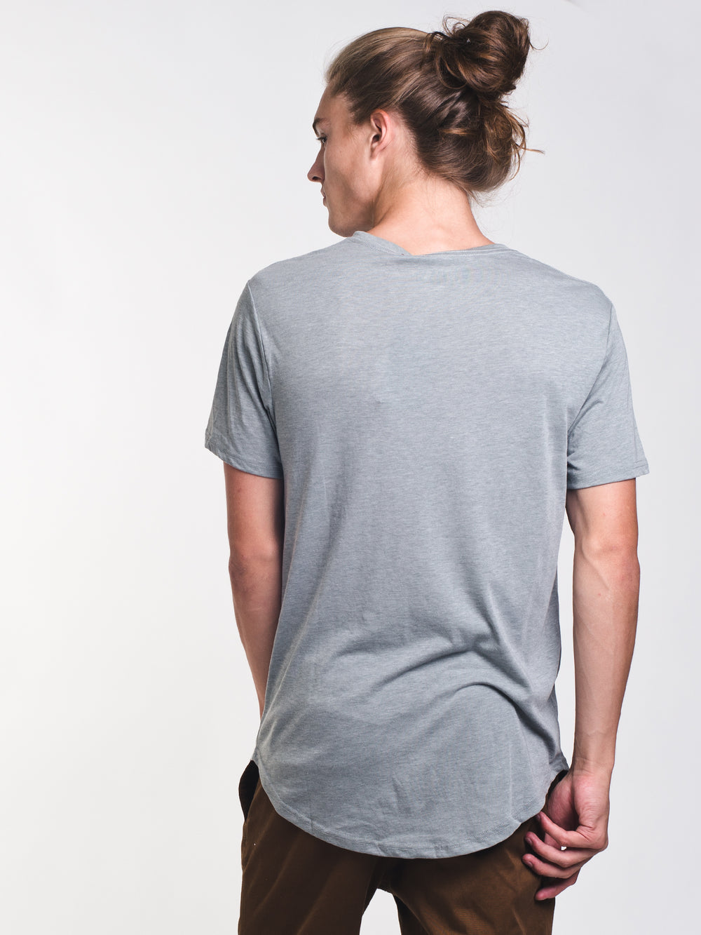 MENS LONG SHORT SLEEVE HENLEY T - GREY - CLEARANCE