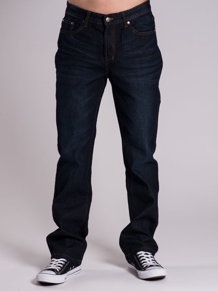 MENS RELAXED DENIM JEANS - DARK WASH - CLEARANCE