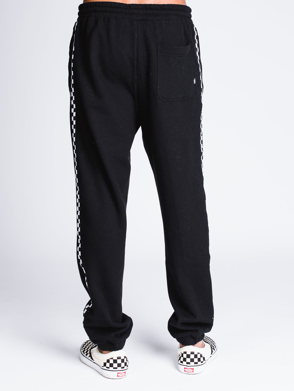 MENS CHECKER TAPING FLEECE PANT - BLK - CLEARANCE