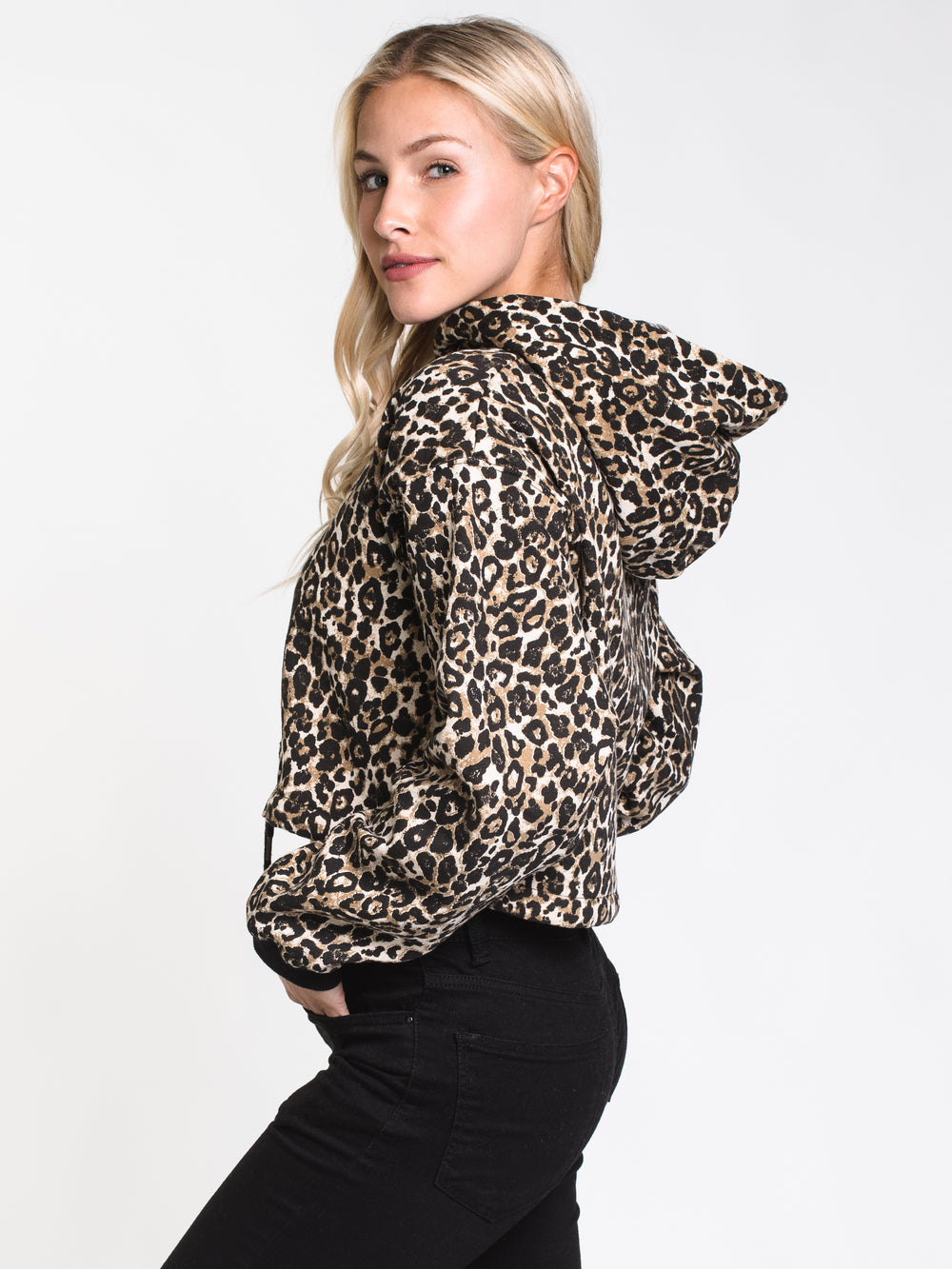 WOMENS KNOT IT PULLOVER HOODIE- LEOPARD - CLEARANCE
